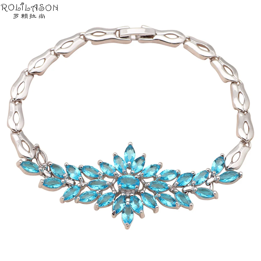 ROLILASON причудливые конструкции морской синий циркон серебряный браслет отпуск vibe