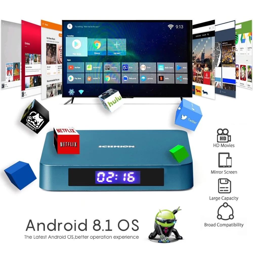 Ai one tv box android 8 1 с двумя камерами процессор Rockchip 3328 2 GB ddr3 Оперативная память 16 EMMC ROM