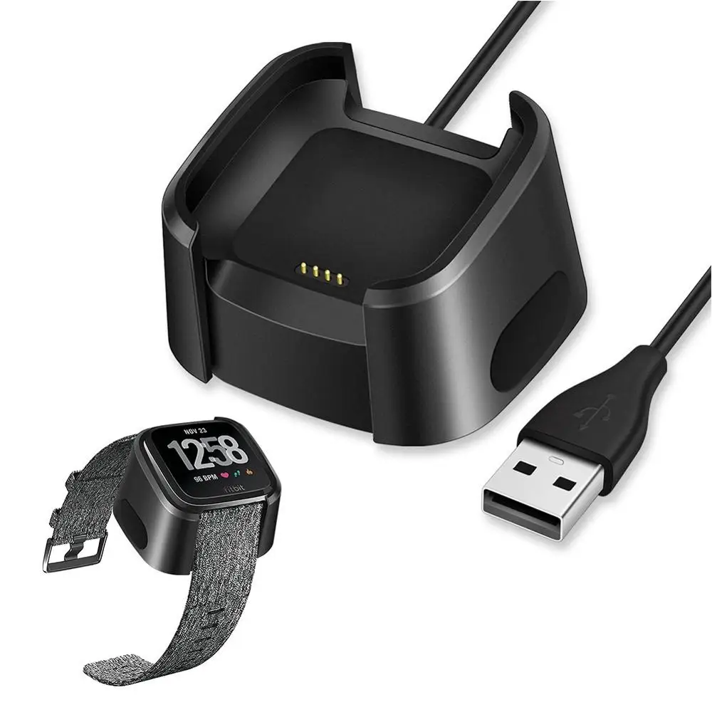Черный Для Fitbit Versa часы зарядная док-станция Дата-кабель настольное зарядное устройство База usb зарядка 30 см кабель для Fitbit Versa Смарт-часы - Цвет: Черный