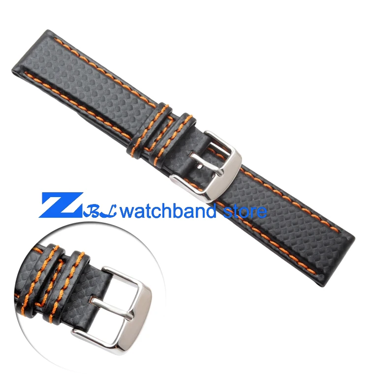 Ремешок из углеродного волокна для наручных часов сшитый оранжевый браслет
