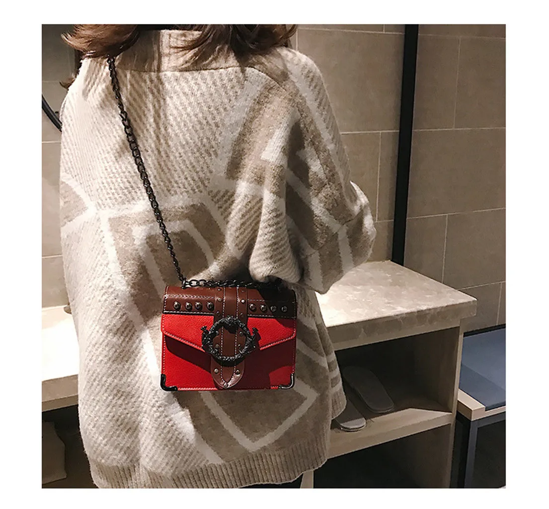 Новинка 2019 женские модные сумки на плечо с металлическими заклепками маленькие