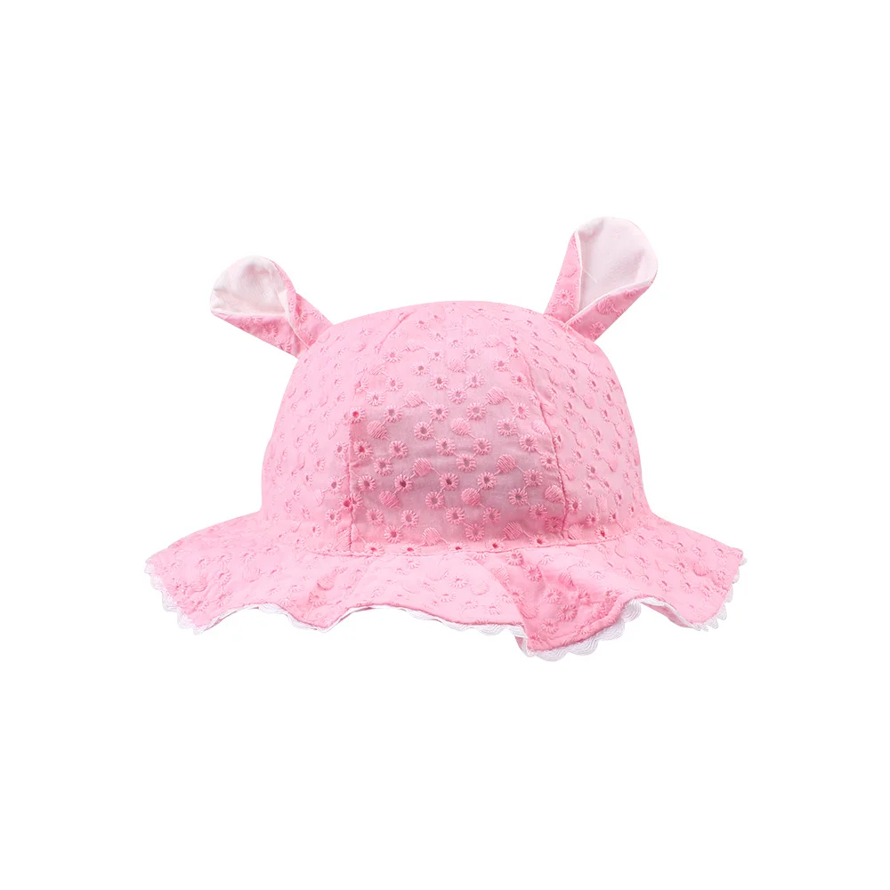 Hollow Cute Baby Girls Hat With Ears Cotton Toddler Bucket Panama Summer Sun Cap Lace Up Fitted Clothing | Детская одежда и обувь