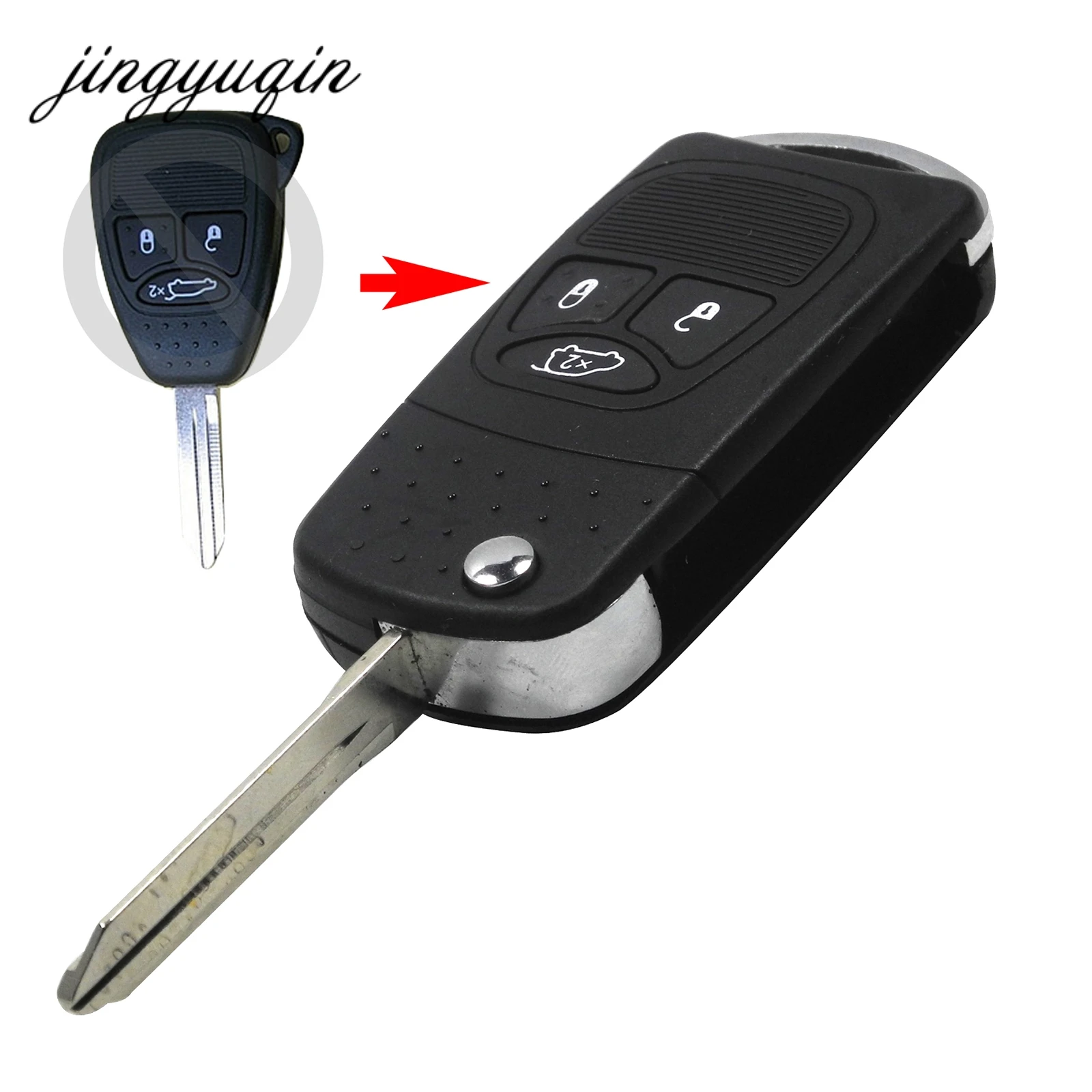 

jingyuqin Flip Remote Key Shell refit for Jeep Chrysler Dodge Avenger Nitro 3 Button Fob Folding Key Case