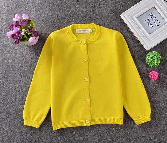 yellow Г. Кардиган для маленьких девочек; пальто; Детский свитер; пуловер; утепленный осенний кардиган для мальчиков с длинными рукавами; вязаный свитер для школьниц - Цвет: yellow