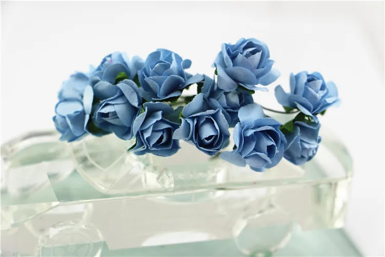 Light blue 12 шт./шт. 1,5 см Дешевые Мини бумажные розы Искусственные цветы Свадебные украшения DIY коллаж букет - Цвет: Light blue