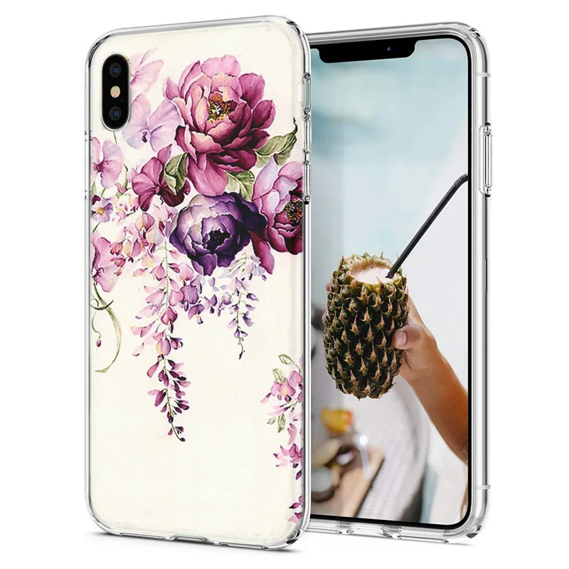 Мягкий чехол для телефона iPhone 6 XS Max чехлы 10 TPU цветной цветочный узор X XR F079 |
