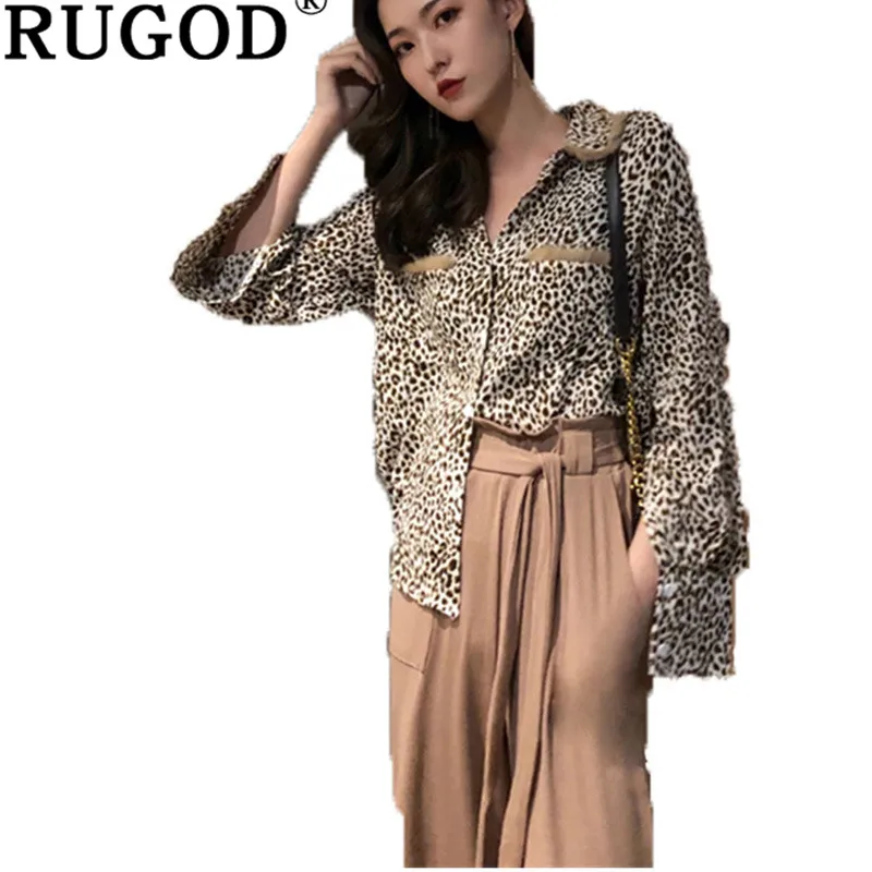 Женская винтажная блузка RUGOD леопардовая шифоновая Длинная 2019 | одежда