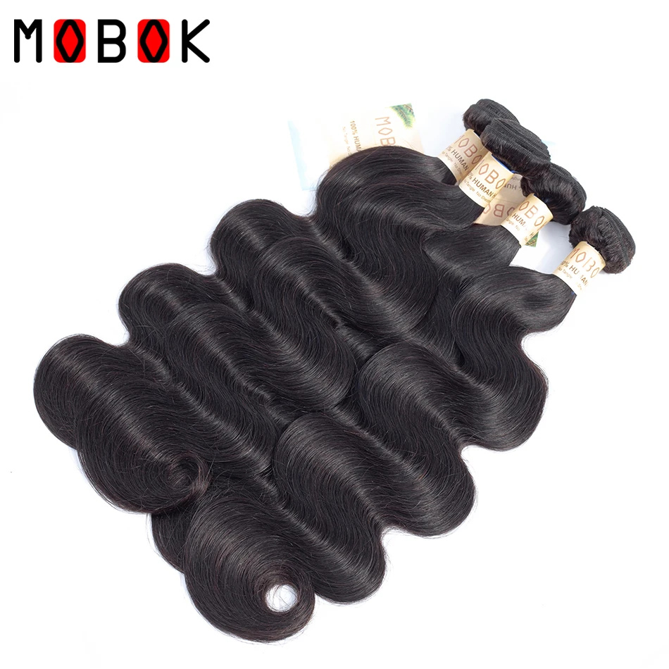 MOBOK 360 Frontal With Bundles Body Wave Brazilian Non Remy Human Hair Weft Weave Pre Plucked Lace Bundle | Шиньоны и парики