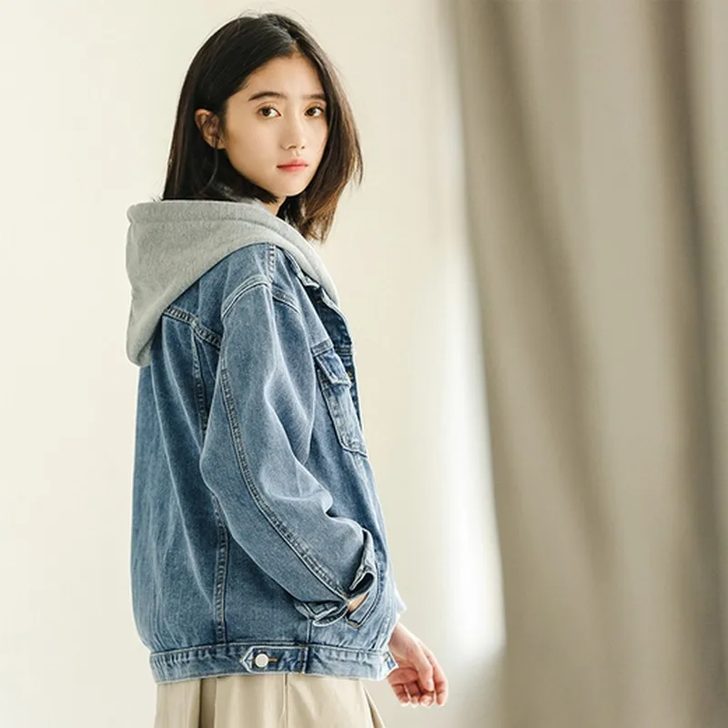 Женская джинсовая куртка повседневная с капюшоном базовые женские куртки джинсы