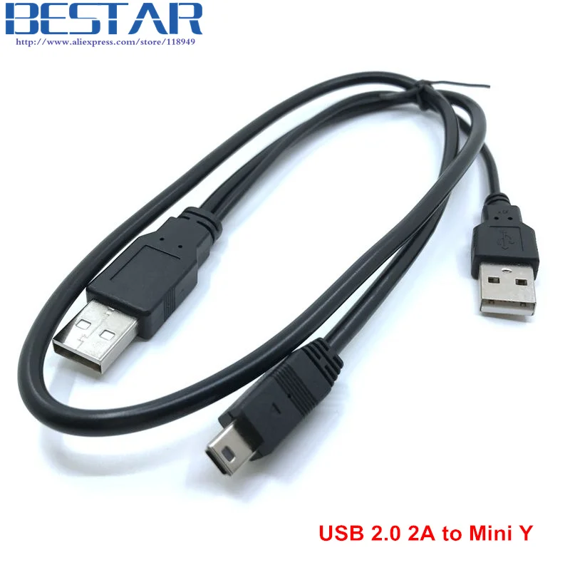 USB 2 0 двойной A Тип 2A штекер Mini 5 Pin Мужской Y кабель 7 м 70 см фута для &quotмобильного