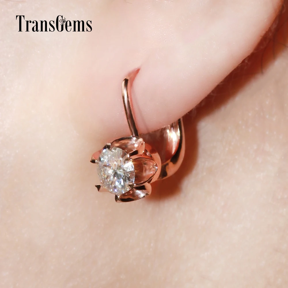 Женские серьги обручи с муассанитом розовое золото 585 пробы 5 мм|gift gifts|gift womengift gold |