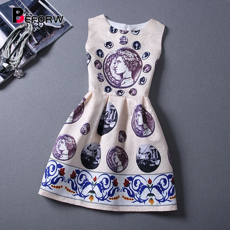 

Beforw Винтаж Женское платье сезон: весна–лето модный принт Платья для женщин сексуальное мини-платье без рукавов Vestidos De Festa женская одежда