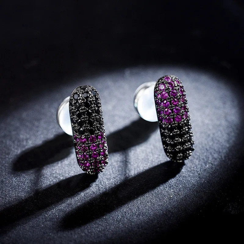 Fashion new Micro setting zircon capsule earrings Creative personality fun black Stud | Украшения и аксессуары