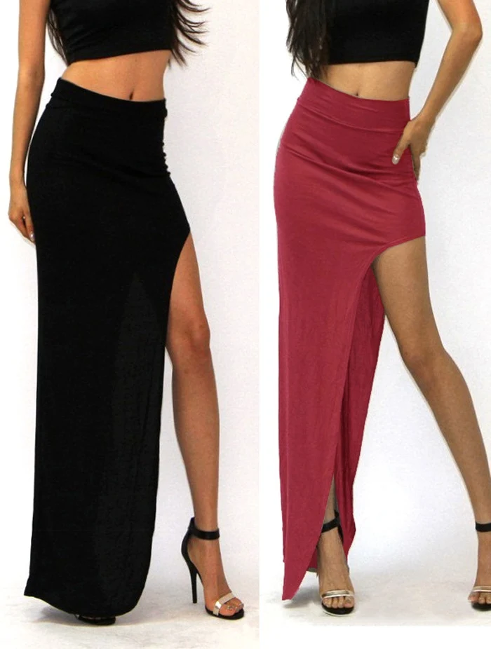 Женская длинная юбка с разрезом сбоку цвета хаки/черный|long maxi skirt|fashion long skirtfashion