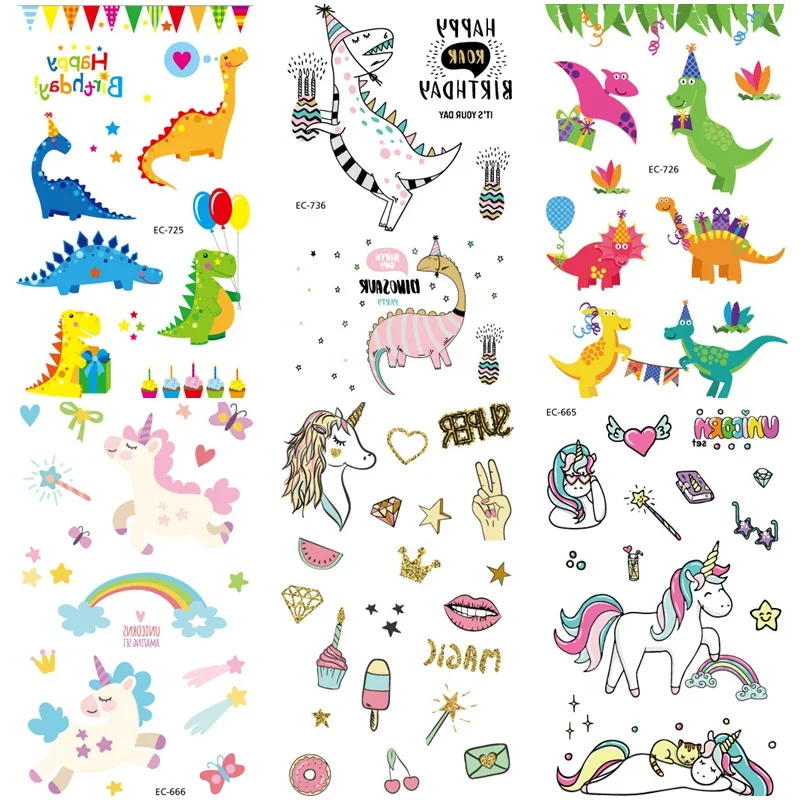 6Sheet Waterproof Unicorn Dinosaur Temporary Tattoo Stickers For Children Fake Hand Joker kids Face Tatoo | Красота и здоровье