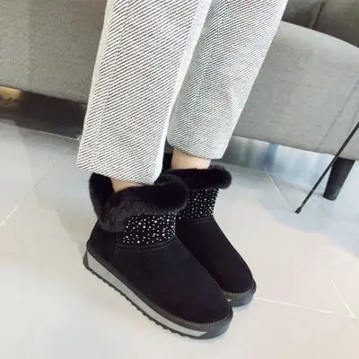 Black Женские зимние ботинки; коллекция года; модные зимние женские ботильоны со стразами; зимняя обувь; женская обувь на резиновой подошве; зимние ботинки - Цвет: Black