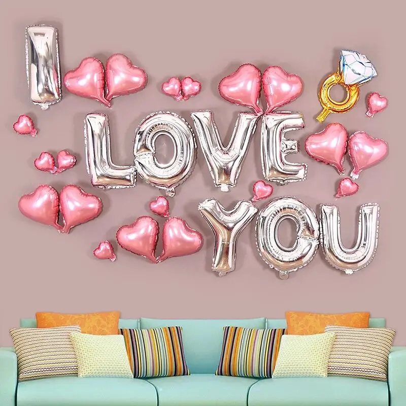 

1Set I LOVE YOU Foil Balloons Happy Birthday Party Decorations Adult Wedding Anniversary valentines day Helium Ballons mariage