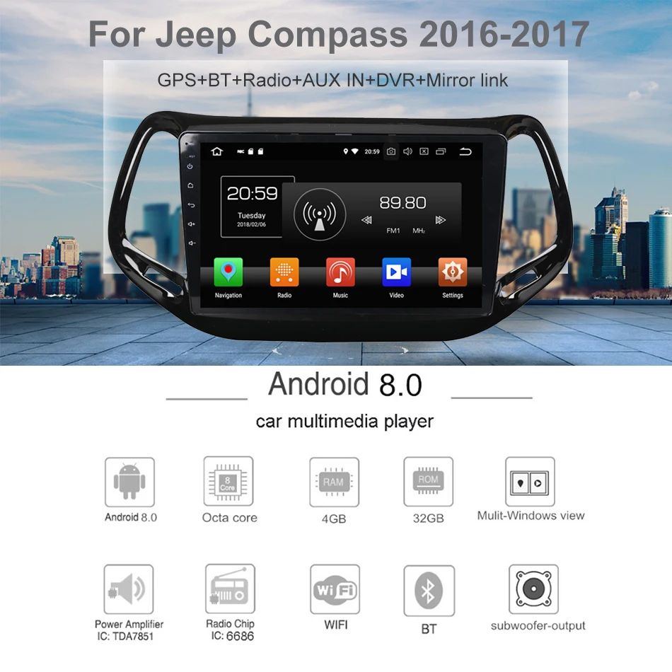 Dealcoo 1 Din Авторадио Android для Jeep компасы 2016 2017 Дин радио Gps Авто Центральный