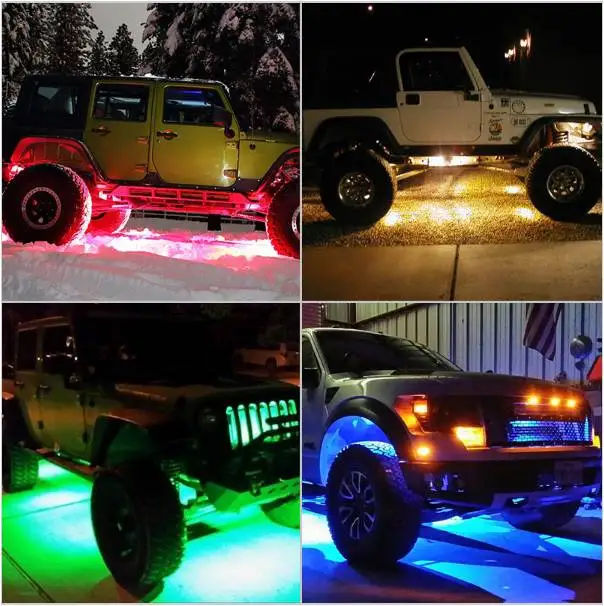4 шт. x Pod Mini Bluetooth RGB LED Rock Lights Мультифункциональный для внедорожника 4x4 Jeep Wrangler включен.