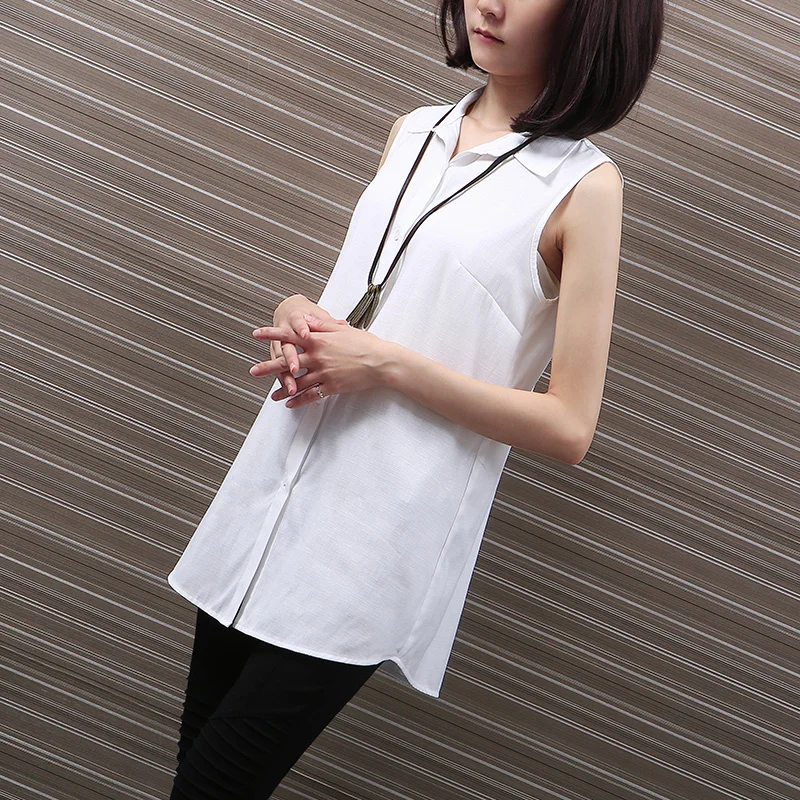 Yichaoyiliang Summer Cardigan Gatsby Shirt For Women Simple Sleeveless Linen Tunic Camisa Solid Color Casual Blouse |