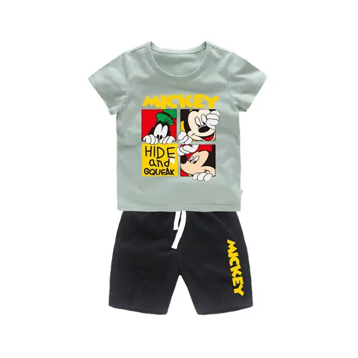 2-7 Yrs 2019 new summer baby girls fashion cartoon Mickey short sleeve t-shirt+short pants 2 pcs sport suit children clothes set | Детская