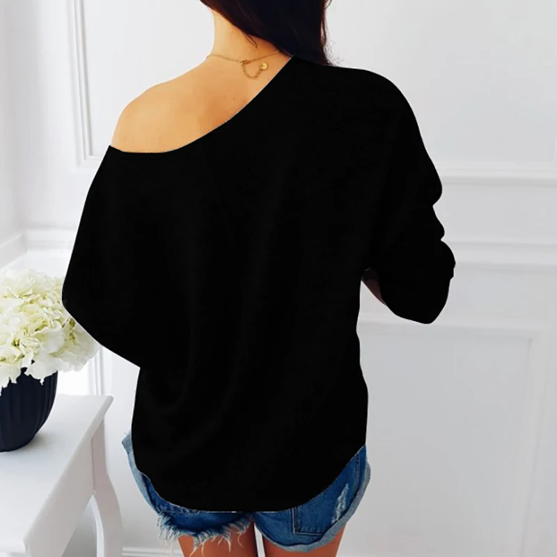 

Casual Sexy Women Knit Sweater Off Shoulder Top Fashion Sequined Pocket Pullover Knitted Plus Size Winter Autumn Shirts