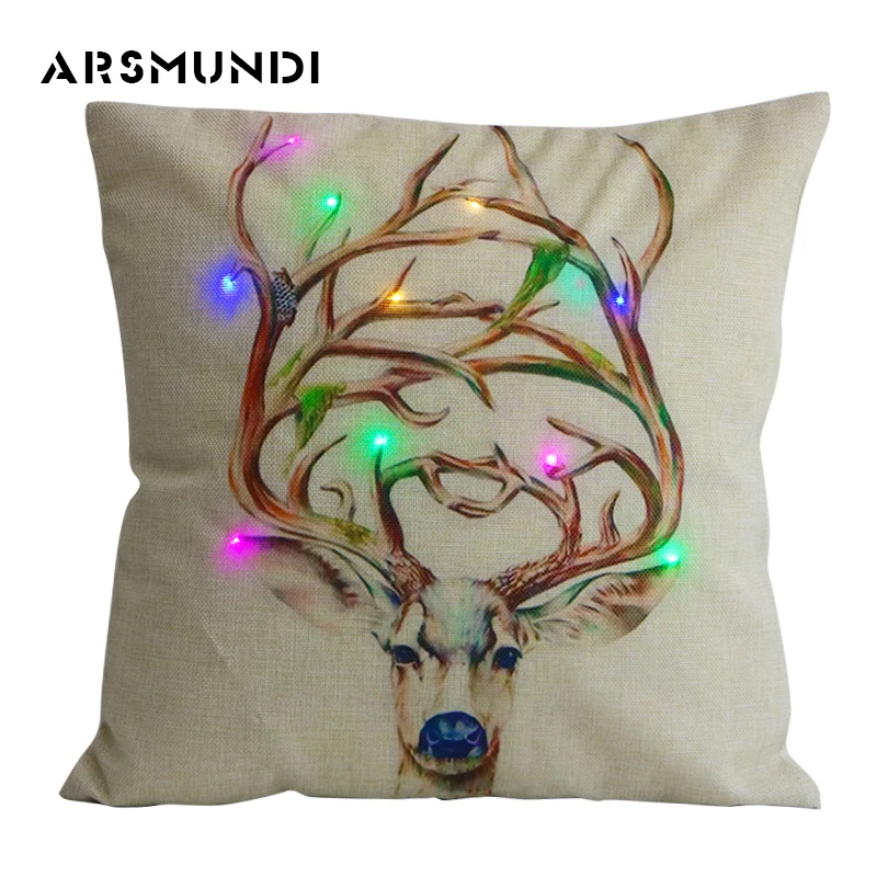 

Christmas Decorations For Linen Printed Cushion Cover Snowman Living Room Cute Letter Pillow Cover Decorative Home 45Cm*45Cm