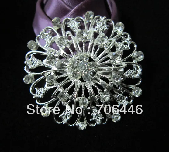 

1.6 Inch Silver Tone Clear Rhinestone Crystal Pretty Flower Pin Brooch