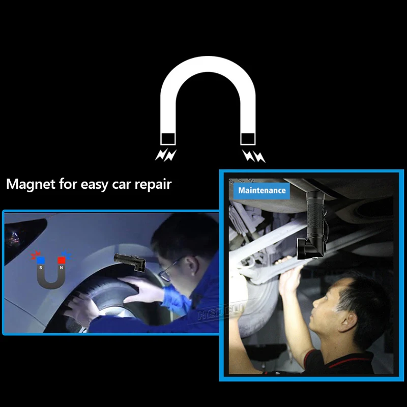 

Powerful LED Flashlight 90 Degree Folding Multifunction Flashlight magnet cree xml t6 COB work torch light 18650 waterproof lamp