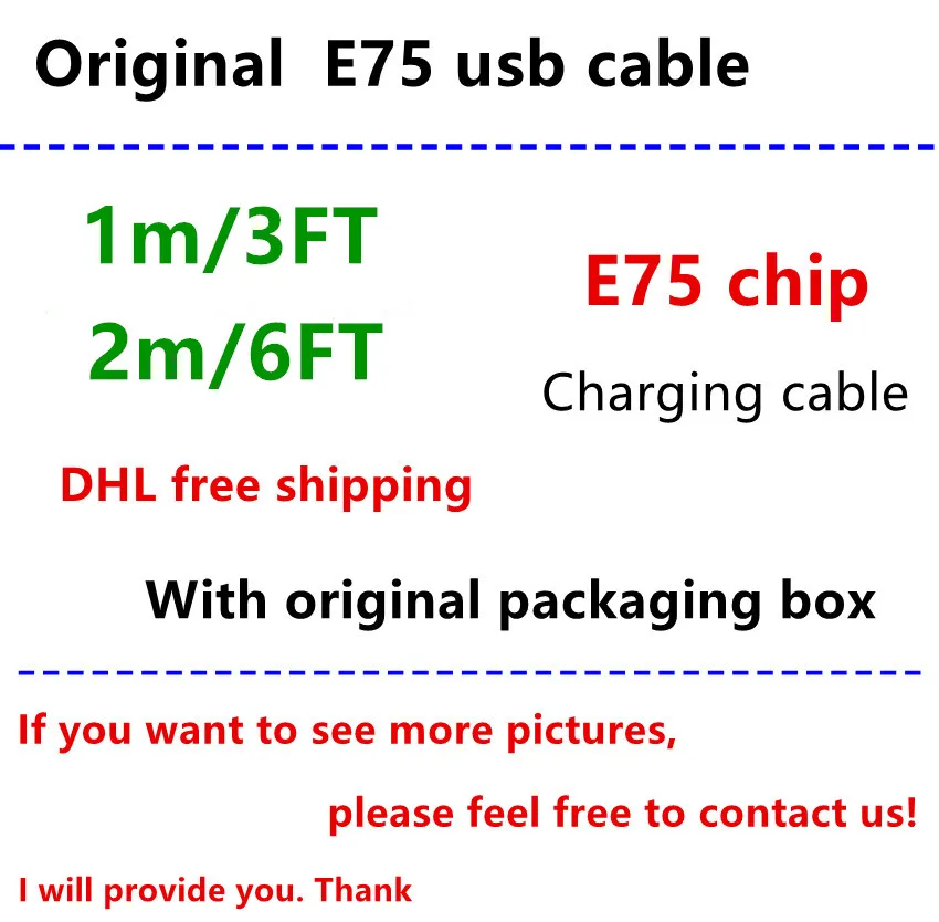 50 шт./лот, новая упаковка,, 1 м/3 фута, 2 м/6 футов, E75 чип, USB кабель для зарядки, для Foxconn i8 i7 6 X XS MAX