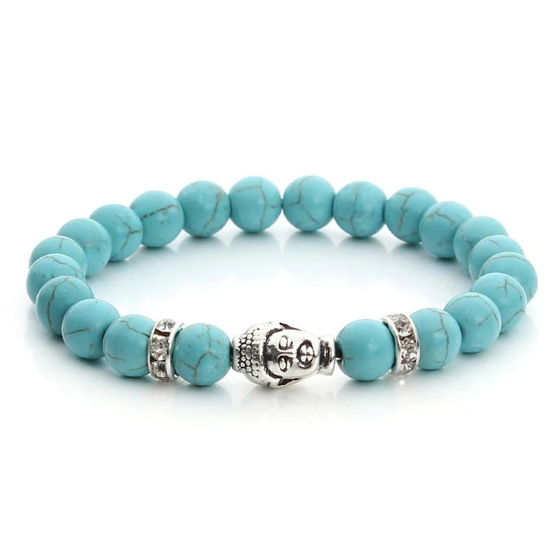 2016 New Antique Silver Color Men Buddha Head Bracelet Natural Howlite/Bead/Tiger Eye Bead Stone Stretch Bracelets Bangles | Украшения и