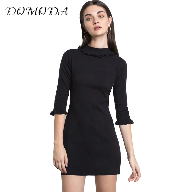 Domoda женский черный сладкий вязать платье Лоскутная Sheer Вернуться Кружево до