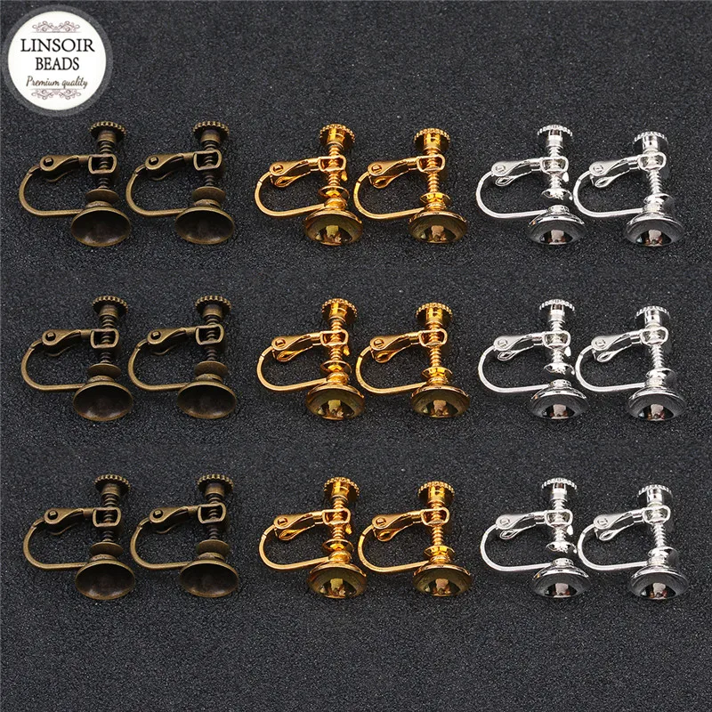 

LINSOIR 10pcs/lot Copper Ear Clip Screw Gold Color Non Pierced Earrings Clip Fit Women DIY Imitation Pearl Ear Clips Findings