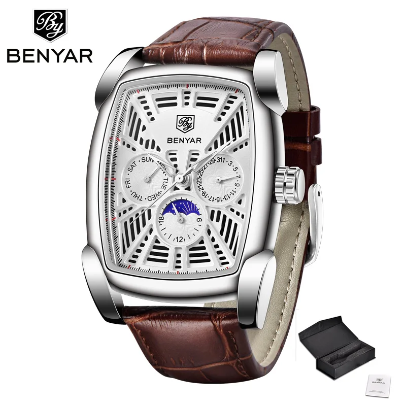 silver white BENYAR новые мужские часы Топ люксовый бренд часы для мужчин бизнес кварцевые наручные часы для мужчин водонепроницаемые часы для мужчин Relogio Masculino - Цвет: silver white