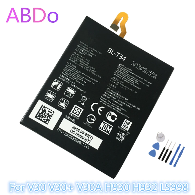 BL-T34 аккумулятор для телефона LG V30 + V30A H930 H932 LS998 3300 mAh сменные батареи AAA качества |