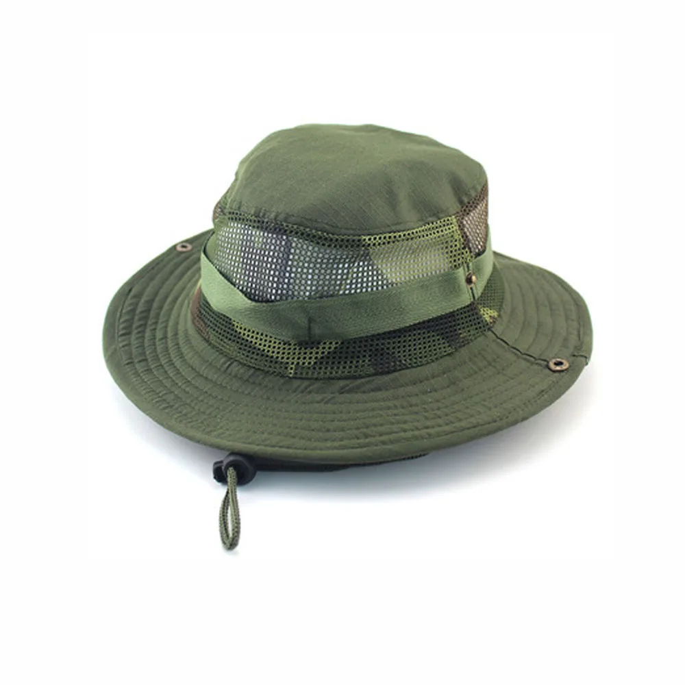 Army Green mesh TENNEIGHT Тактический Летний камуфляж снайпера Мужские Женские шапки Boonie шляпа наружная УФ-защита походная Кепка для рыбалки сетка дышащая - Цвет: Army Green mesh