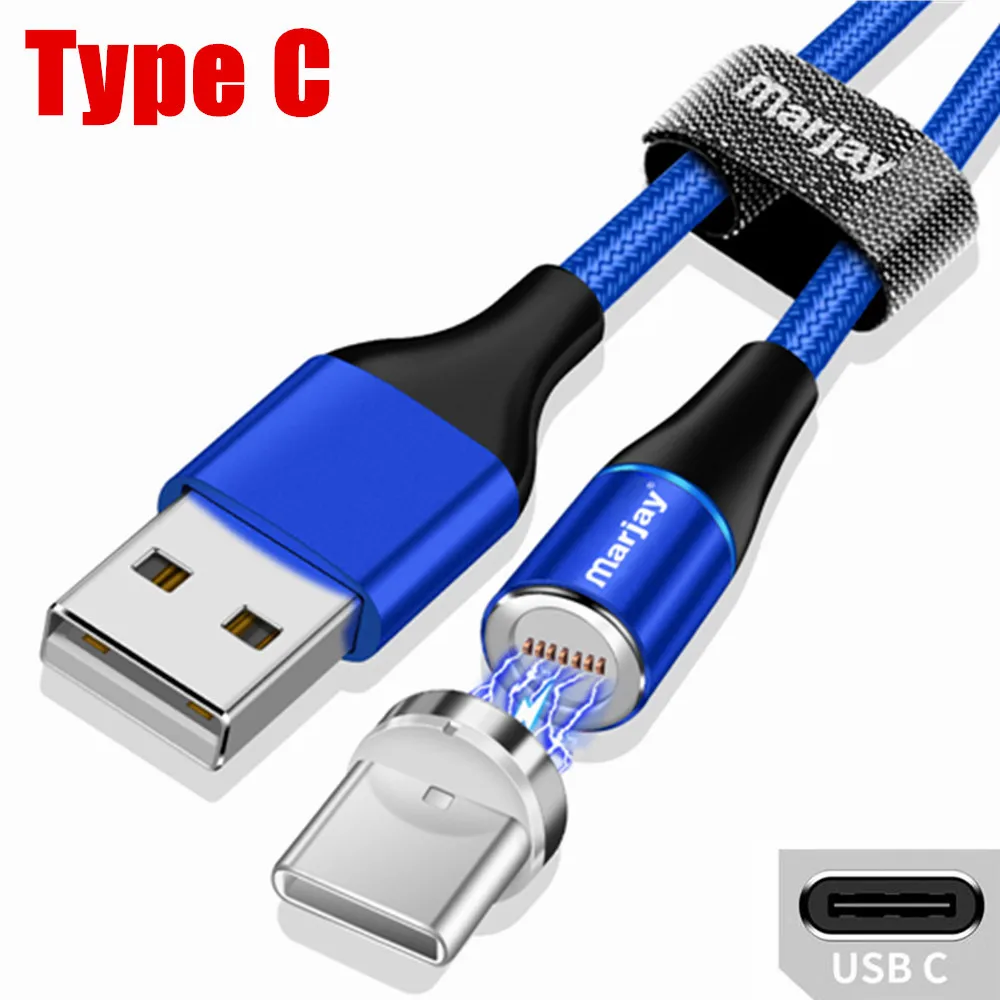 Магнитный usb-кабель Marjay 3A для быстрой зарядки 3,0, кабель Micro USB type-C для iPhone X 8, samsung S9, huawei, Xiaomi, кабель для быстрой зарядки - Цвет: Blue Type C Cable