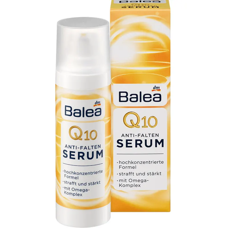

Balea Q10 Anti Wrinkle Face Neck Care Serum with Omega Complex Tighten Strengthen Skin Resistance Elasticity Moisturizing Energy