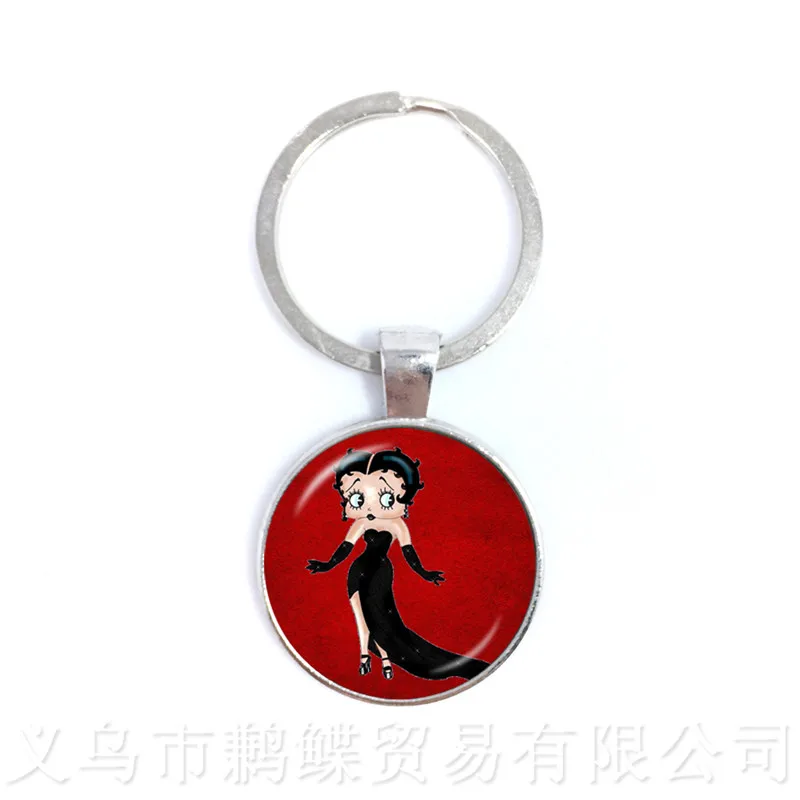 Betty Boop Art Брелок 25 мм круглый стеклянный брелок с кабошоном для мужчин женщин