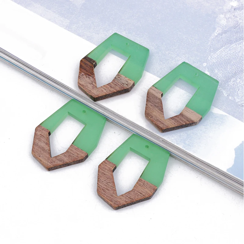 2pcs Retro Azure Green Wooden Necklace Charms Splice Resin Dangle Earring Base Findings Diy Women Jewelry Make Gift Handmade | Украшения и