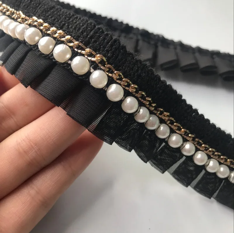 1 ярд 3 см один раз органная блуза черно-белый шифон рюшами кружевной отделкой DIY