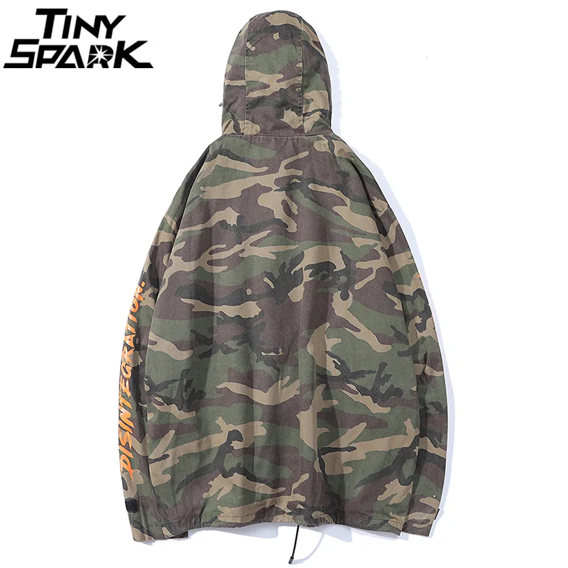Mens Hip Hop Hooded Jacket Windbreaker Harajuku Vintage Camo Hoodie Jackets Coat Autumn 2018 Camouflage Washed Denim Streetwear | Мужская