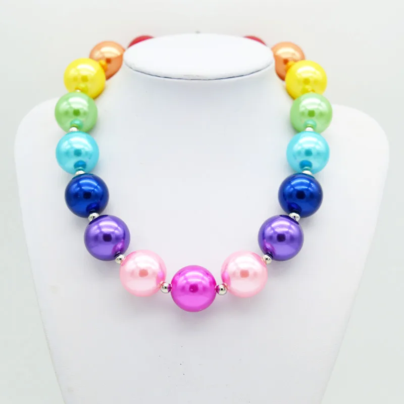 

5PCS Chunky Bubblegum Necklace Children Rainbow Colors Pearl Colar Kids Cheap Fashion Jewelry Girls Chunky Bubblegum Necklace