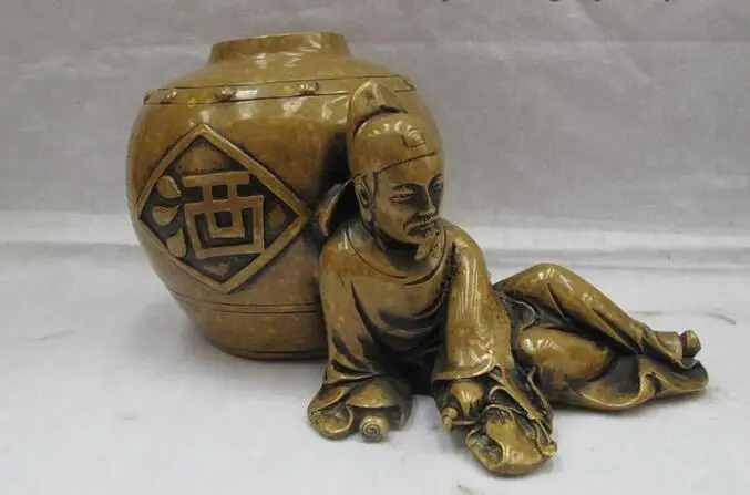 Китайский Классический Чистый Бронза Медь Резные Поэт Ли Бай пьян вино Статуя |