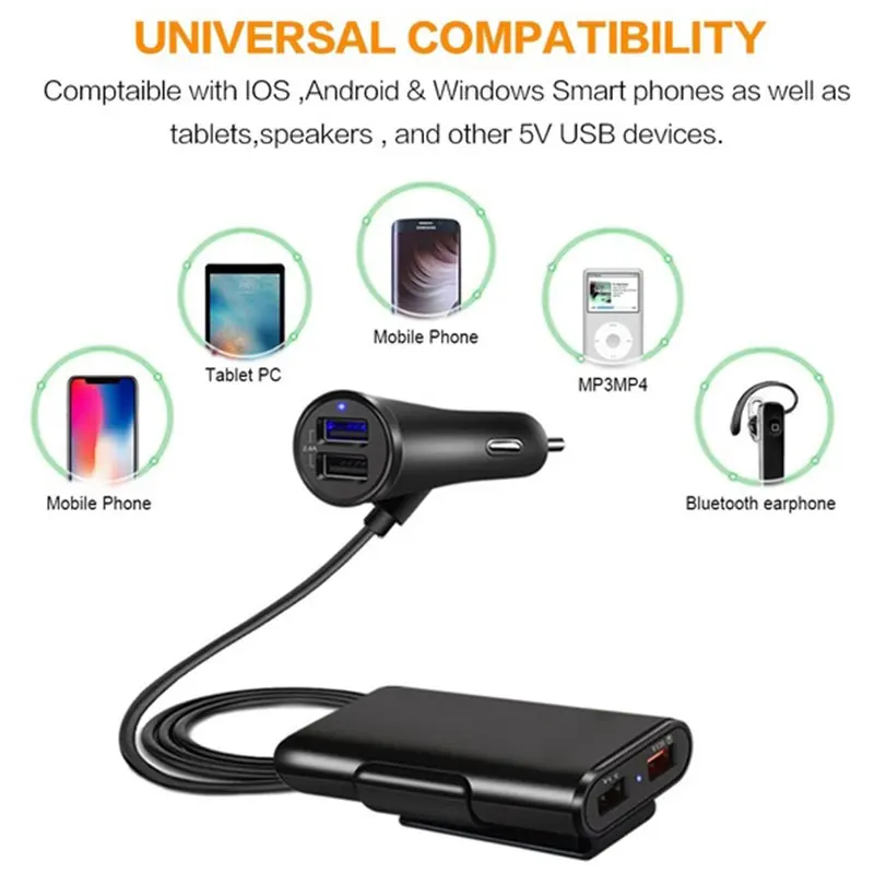 Автомобильное зарядное устройство Vehemo с 4 USB портами зарядный адаптер для