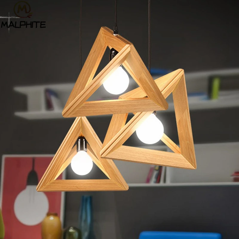 

Nordic Hotel Cafe Wood LED подвесные светильники гостиная спальня Den подвесные светильники креативные треугольные деревянные подвесные светильники