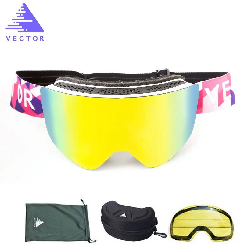 Pink White Set Мужские зимние лыжные очки с UV400, противотуманные двойные линзы, большие сферические очки, женские зимние лыжные очки для сноуборда+ желтые линзы в комплекте - Цвет: Pink White Set