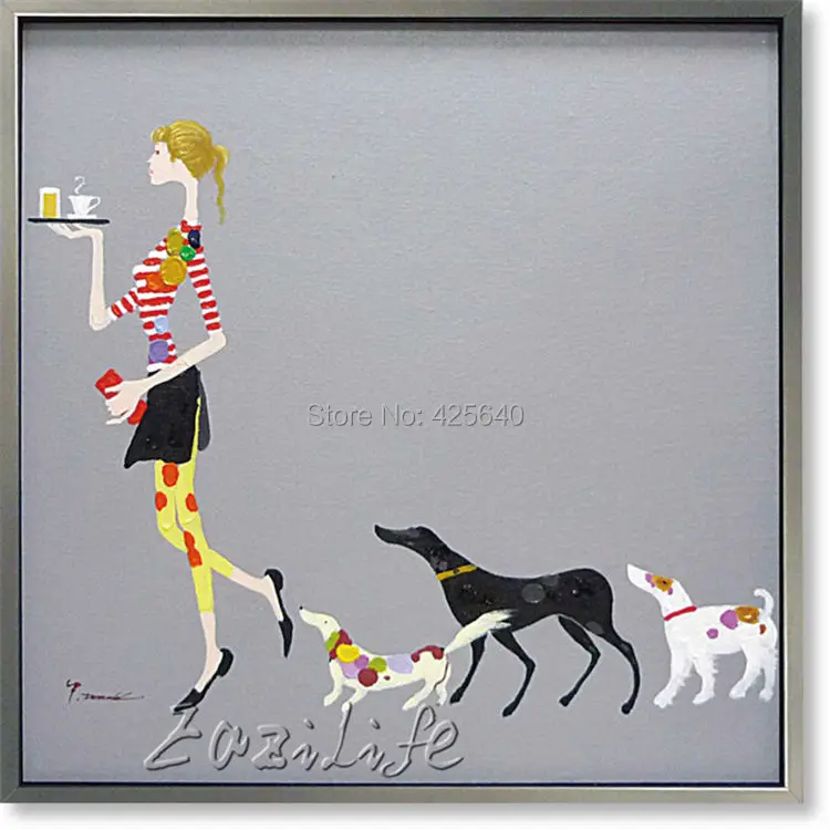 Поп арт человек и собака на холсте Современная абстрактная картина маслом Ручная