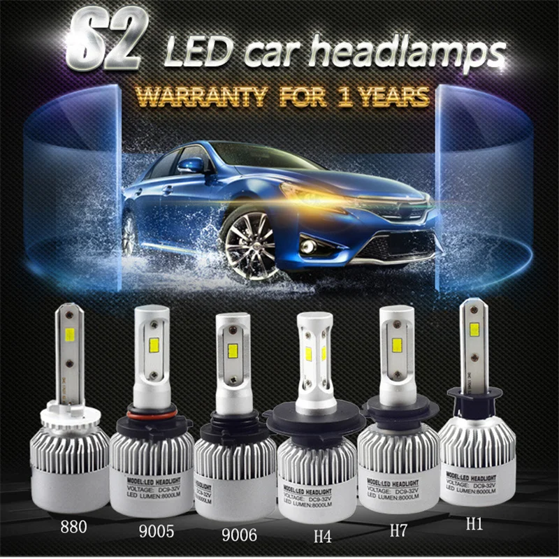 2X Автомобильные светодиодные H7 H4 H1 H3 H8 H11 H13 9005 9006 9007 881 фары 6500K 72W 8000LM автомобильные