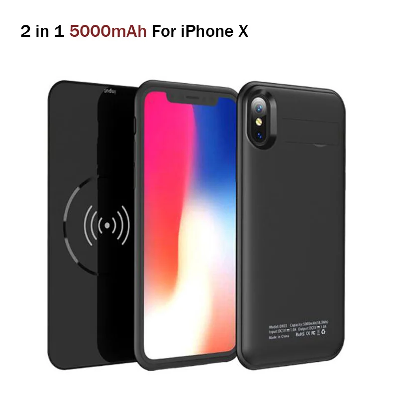 5000 мАч Беспроводное зарядное устройство Внешний аккумулятор чехол для iPhone X XS